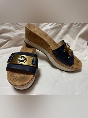 Michael Kors navy cork wedge slide sandals